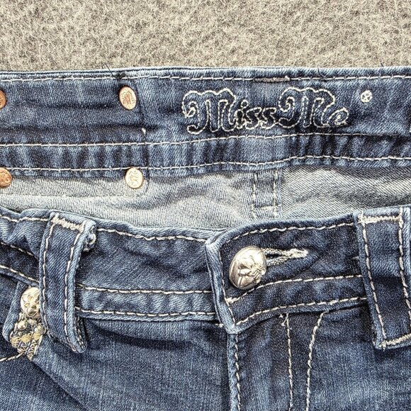 Miss Me Jeans Womens 27 Blue Mid Rise Easy Skinny Embellished Raw Hem *Cut off* - Picture 5 of 10
